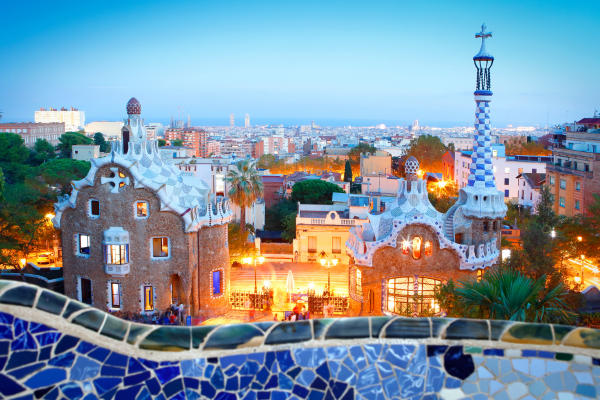 Barcelona — Park Güell mosaics at twilight